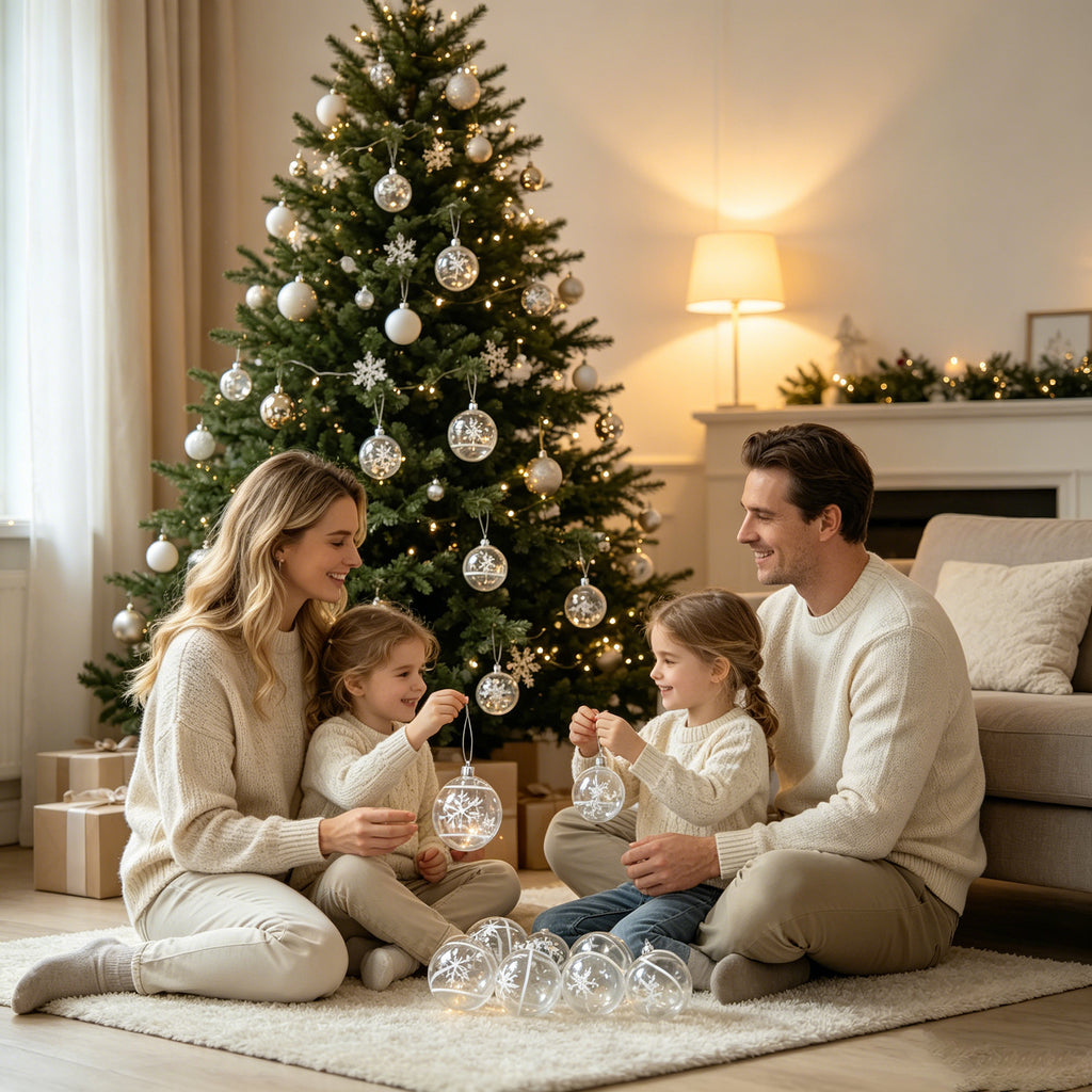 JU7CER 6 pièces de boules de Noël, boules de Noël en plastique incassable de 6 cm, boules de Noël à motif neige, convient pour la décoration intérieure et extérieure des fêtes de Noël et des soirées