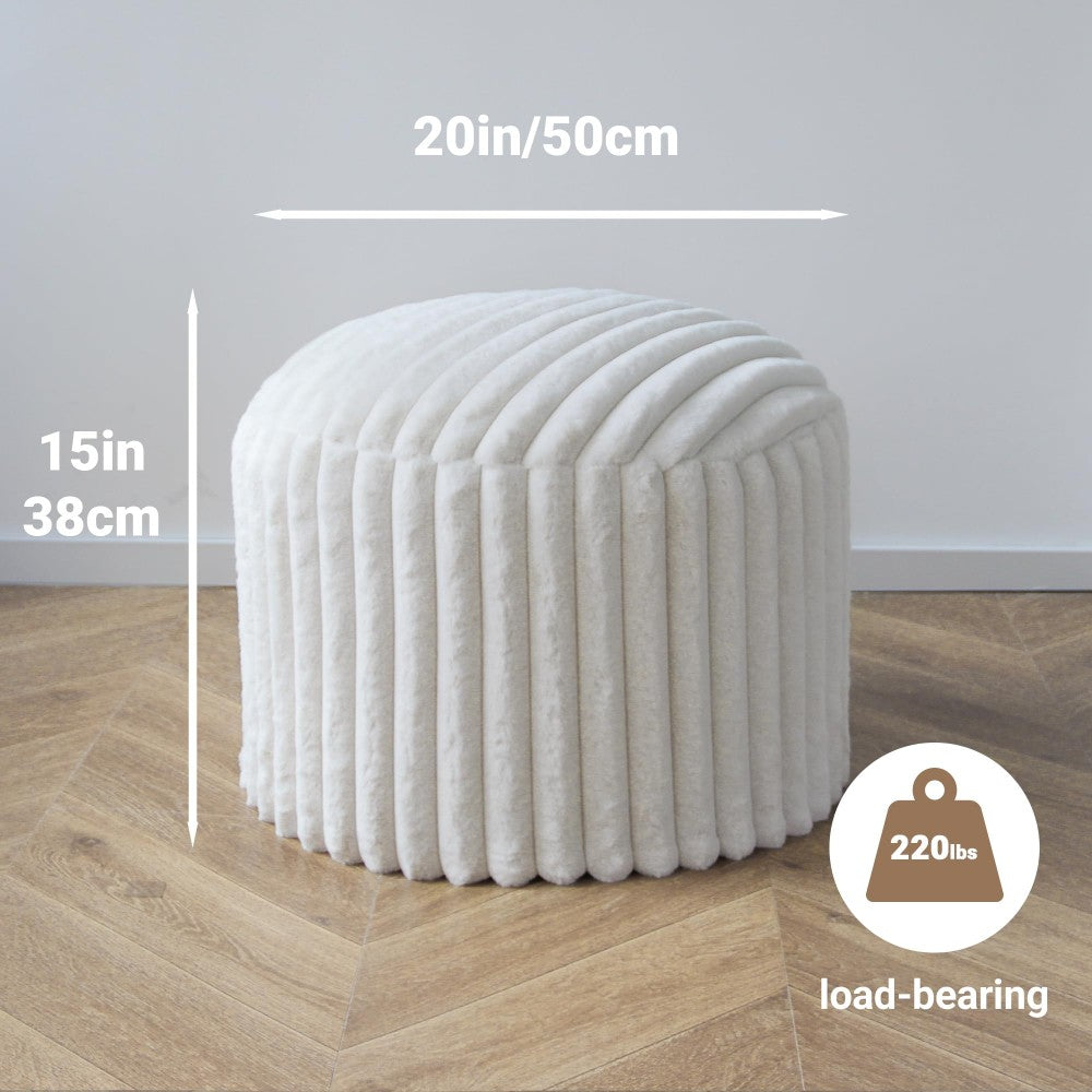 Pouf rond en fausse fourrure, coussin de pieds en forme de haricot, avec rembourrage en mousse, pouf ottoman rembourré pour repose-pieds, tabouret de coiffeuse, tabouret de pieds 38 x 50 cm pour canapé et salon, blanc