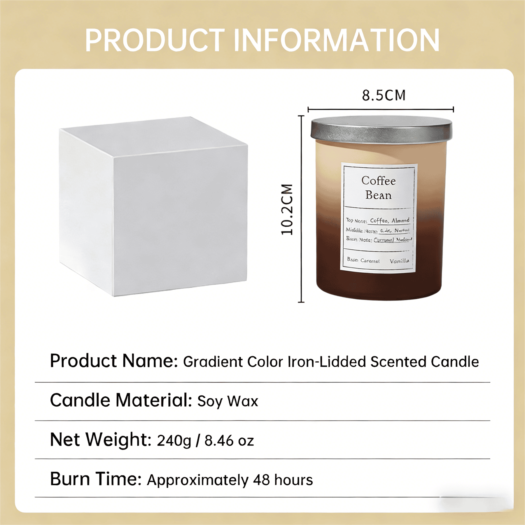 Zooly Bougie parfumée couleur dégradée dopamine - Grain de café, 240 g, 1 pièce