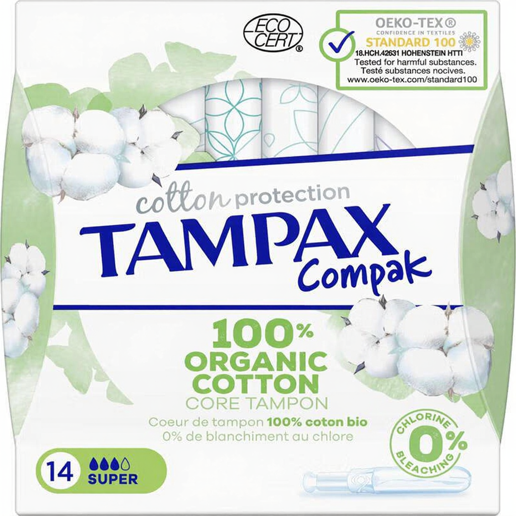 TAMPAX Cotton Protection Compak Super - Tampons avec applicateur - Lot de 14