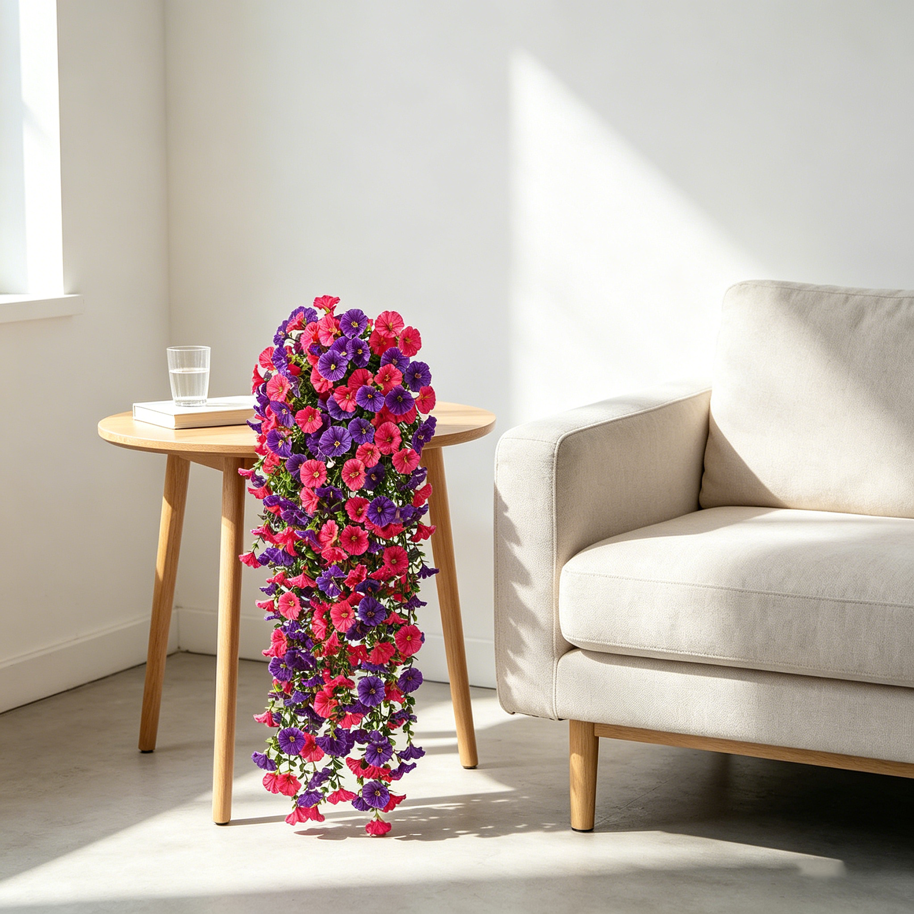 Yuejia 4 pièces 30 po/76 cm Fleurs artificielles pour extérieur, Fleurs suspendues artificielles pour extérieur Fleurs suspendues réalistes Fleurs de pétunia artificielles en soie pour
