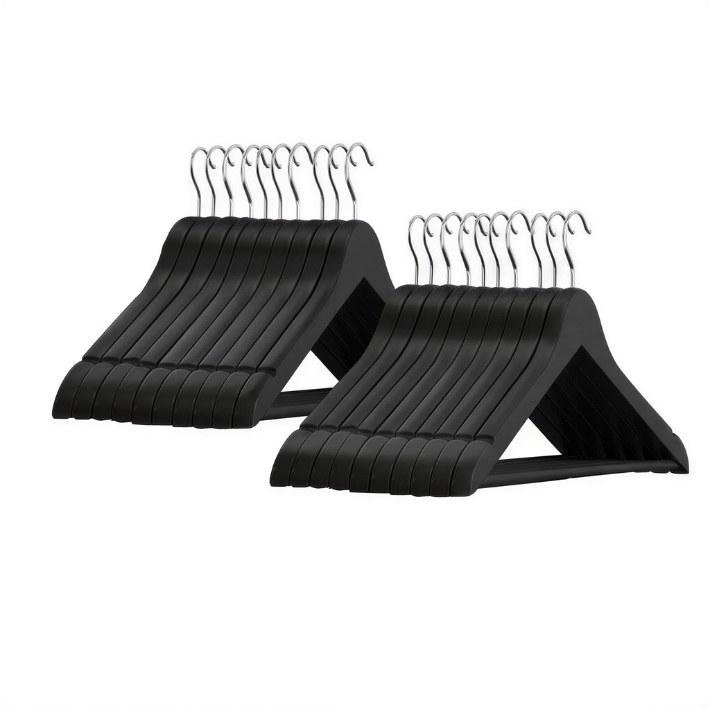 JOYFURNOS Lot de 20 cintres en bois massif, noir et argent, dotés de découpes sur les épaules et d'une barre antidérapante pour pantalons, crochet pivotant à 360°, parfaits pour les costumes et chemises