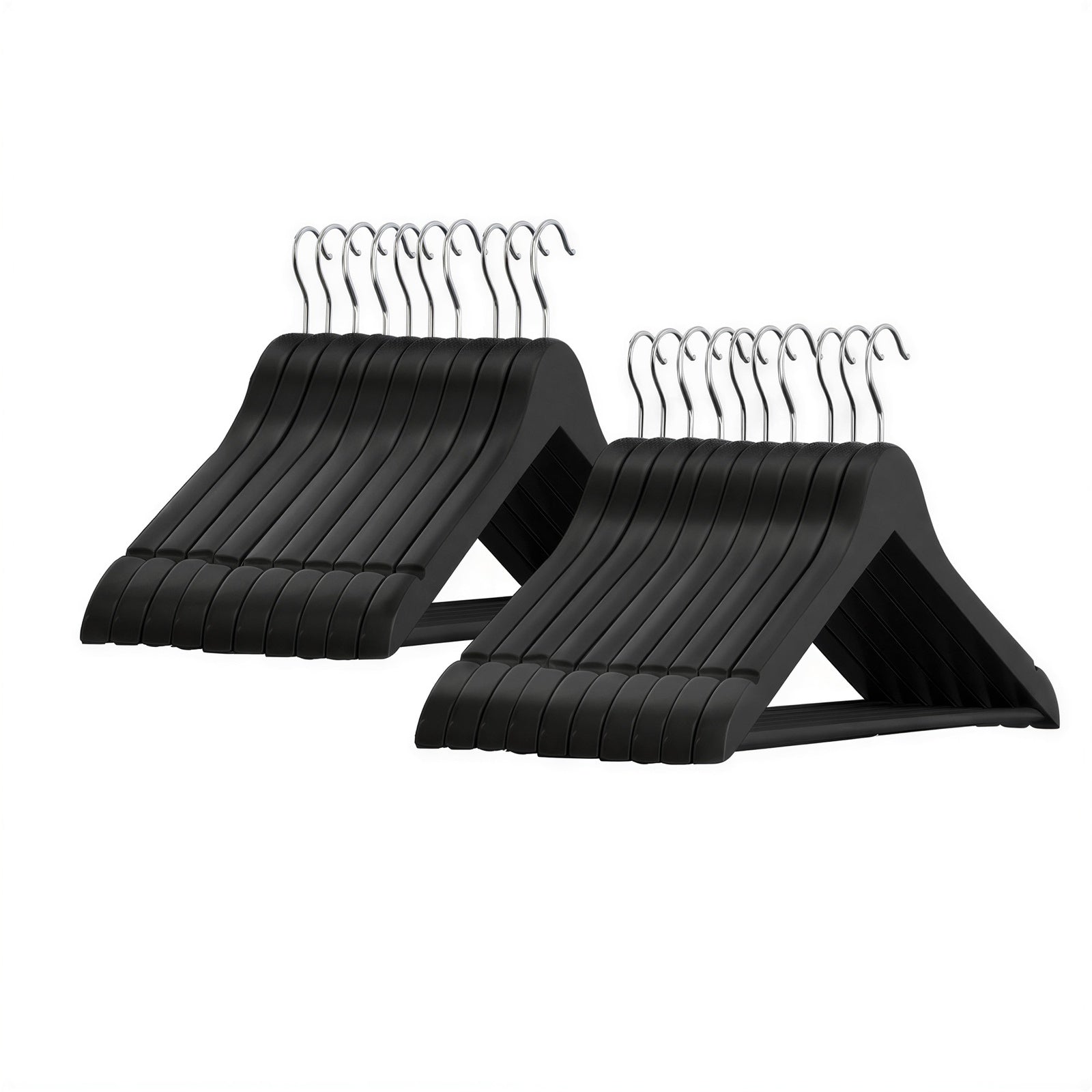 JOYFURNOS Lot de 20 cintres en bois massif, noir et argent, dotés de découpes sur les épaules et d'une barre antidérapante pour pantalons, crochet pivotant à 360°, parfaits pour les costumes et chemises