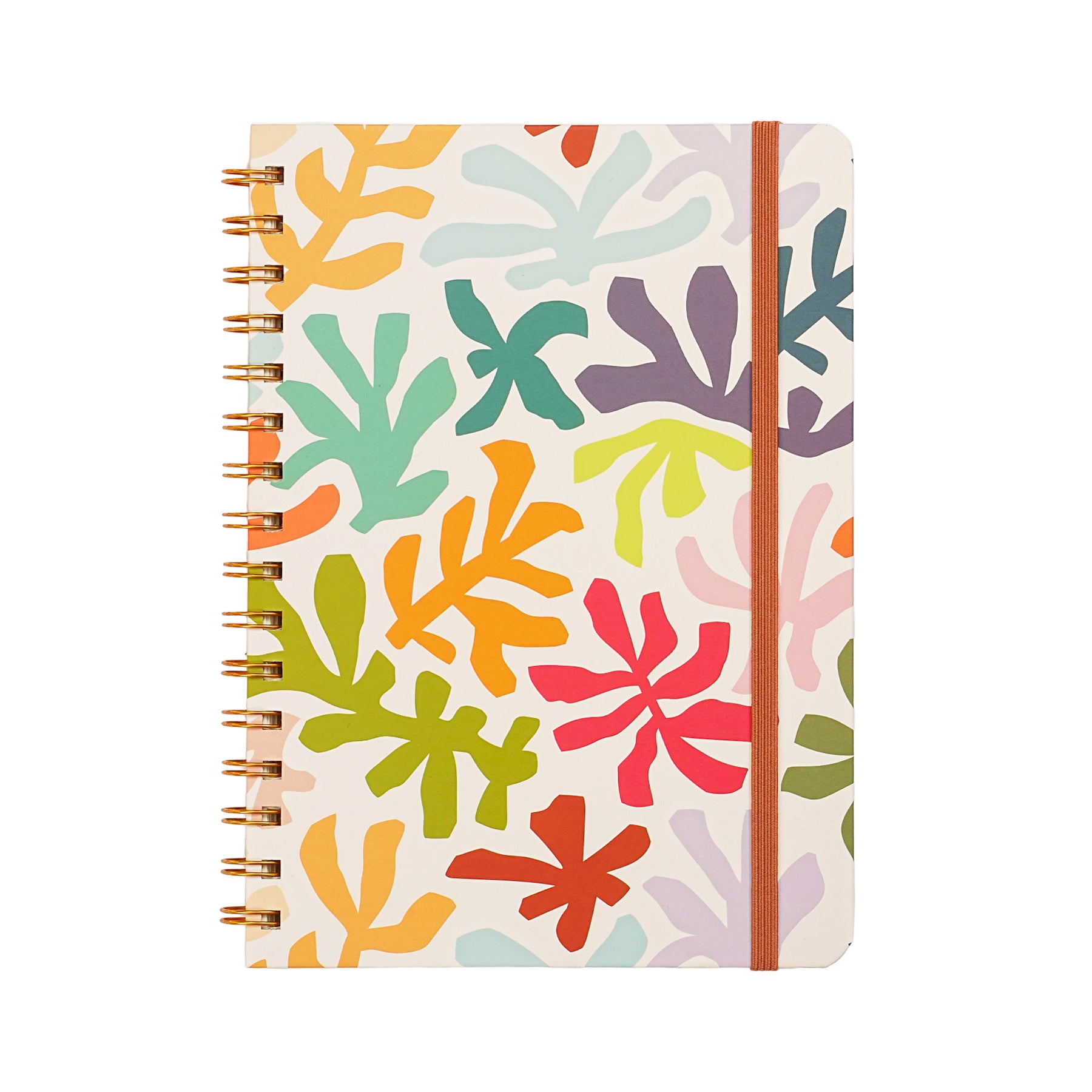 Jubiluu Carnet ligné A5 à spirale et couverture rigide - 96 feuilles 100 g papier offset, avec élastique - Journal ligné crème classique pour écriture, école, bureau et cadeaux - Feuilles corail