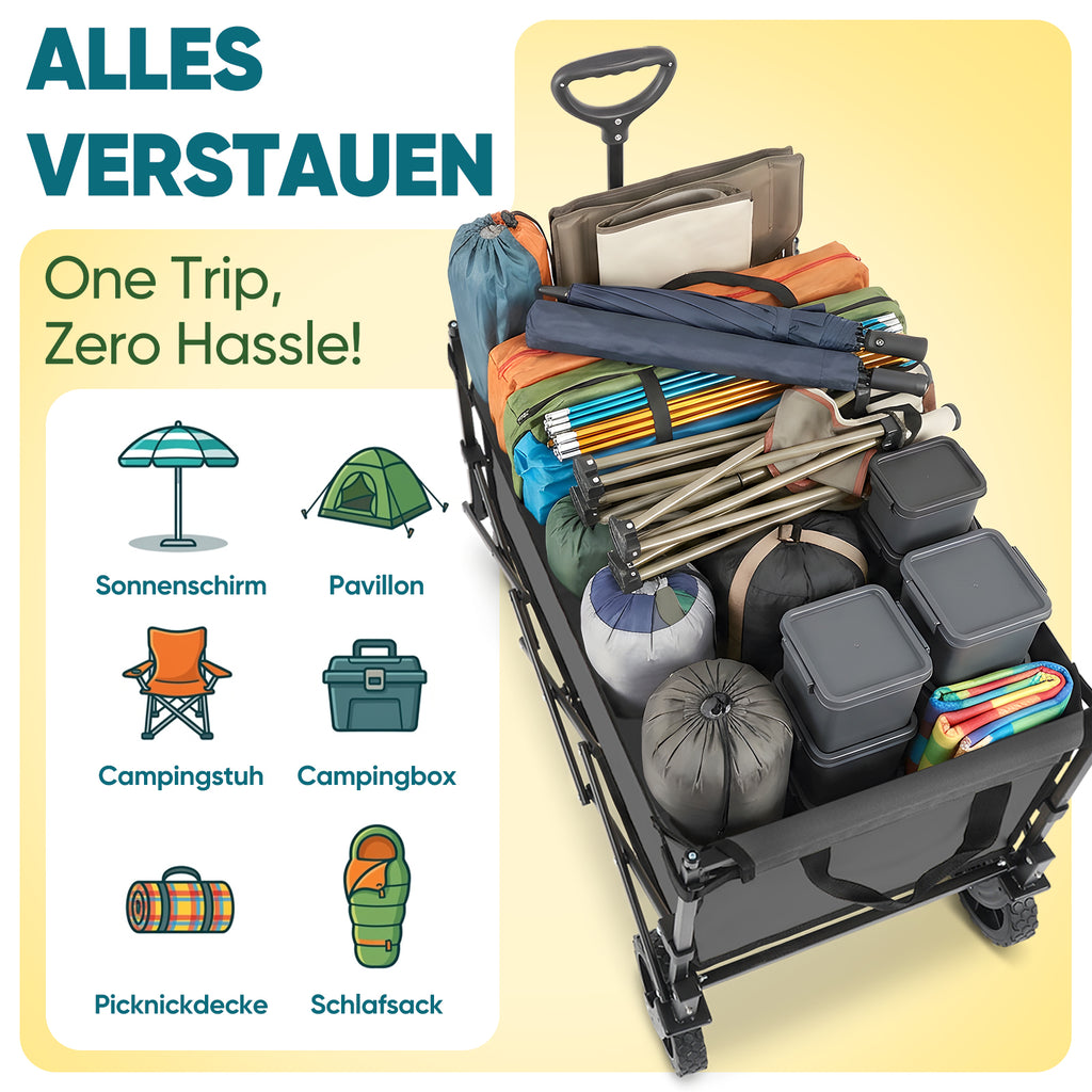 Sekey Grand chariot de camping pliable 150 L avec auvent amovible gris