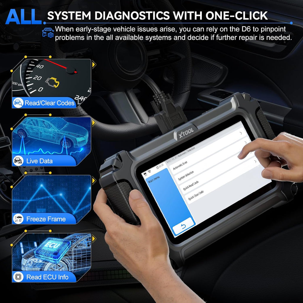 xtool D6 Scanner OBD2 Système Complet Outil de Diagnostic avec Mises à Jour Gratuites à Vie | Lecteur de Code pour Voiture & Outil de Scan avec 15+ Réinitialisations