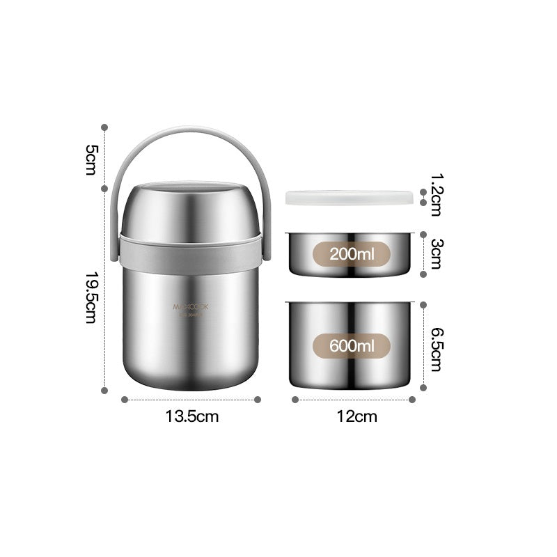 Maxcook MCTG0164 Thermos alimentaire isotherme sous vide 1,5 L Acier inoxydable 304 Grande ouverture