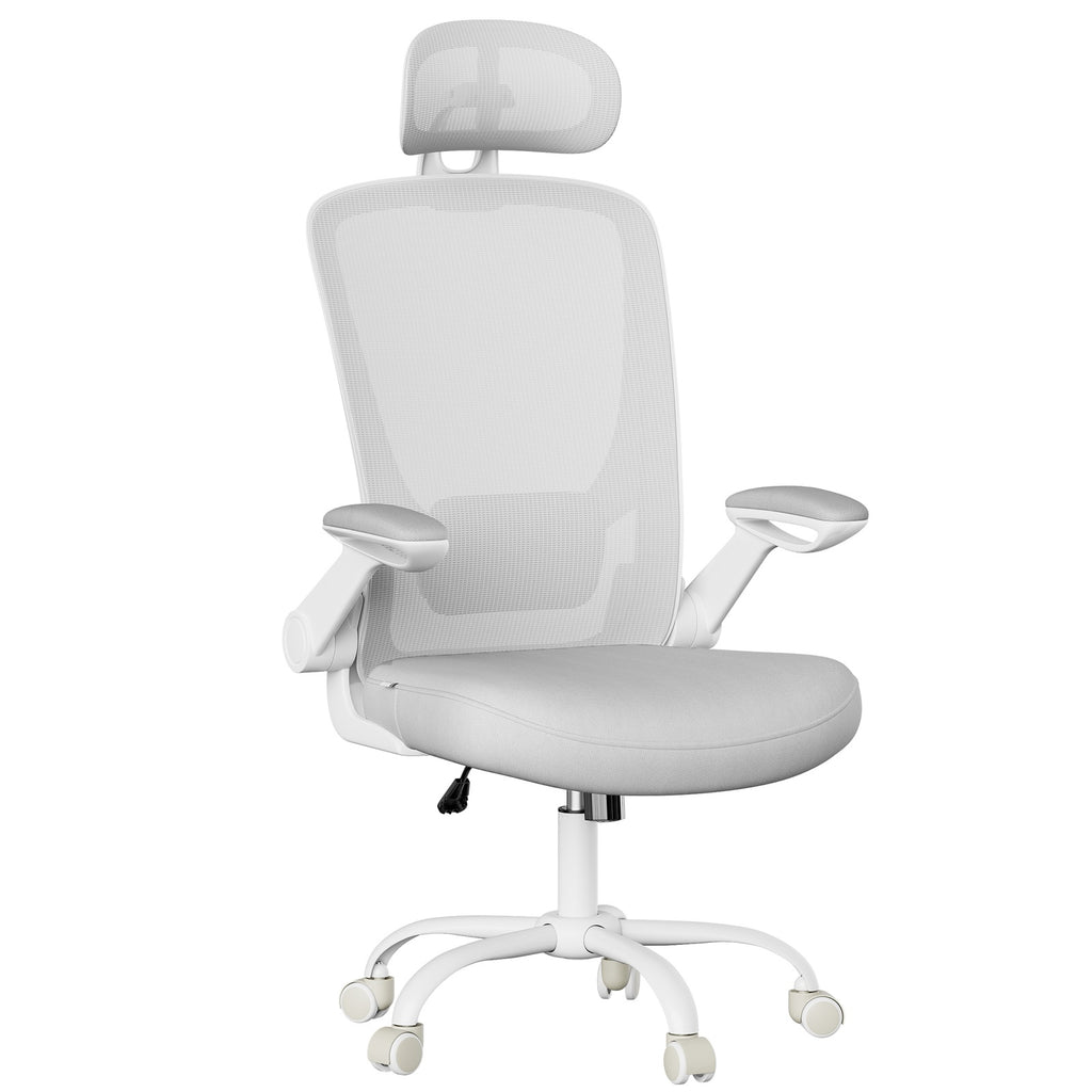 JOYFURNOS Chaise de bureau pivotante ergonomique avec soutien lombaire, appuie-tête, accoudoirs relevables, fonction d'inclinaison - Gris