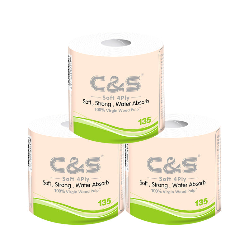 C&S 27 rouleaux de papier toilette 4 épaisseurs en pâte de bois vierge sans parfum - 135 g