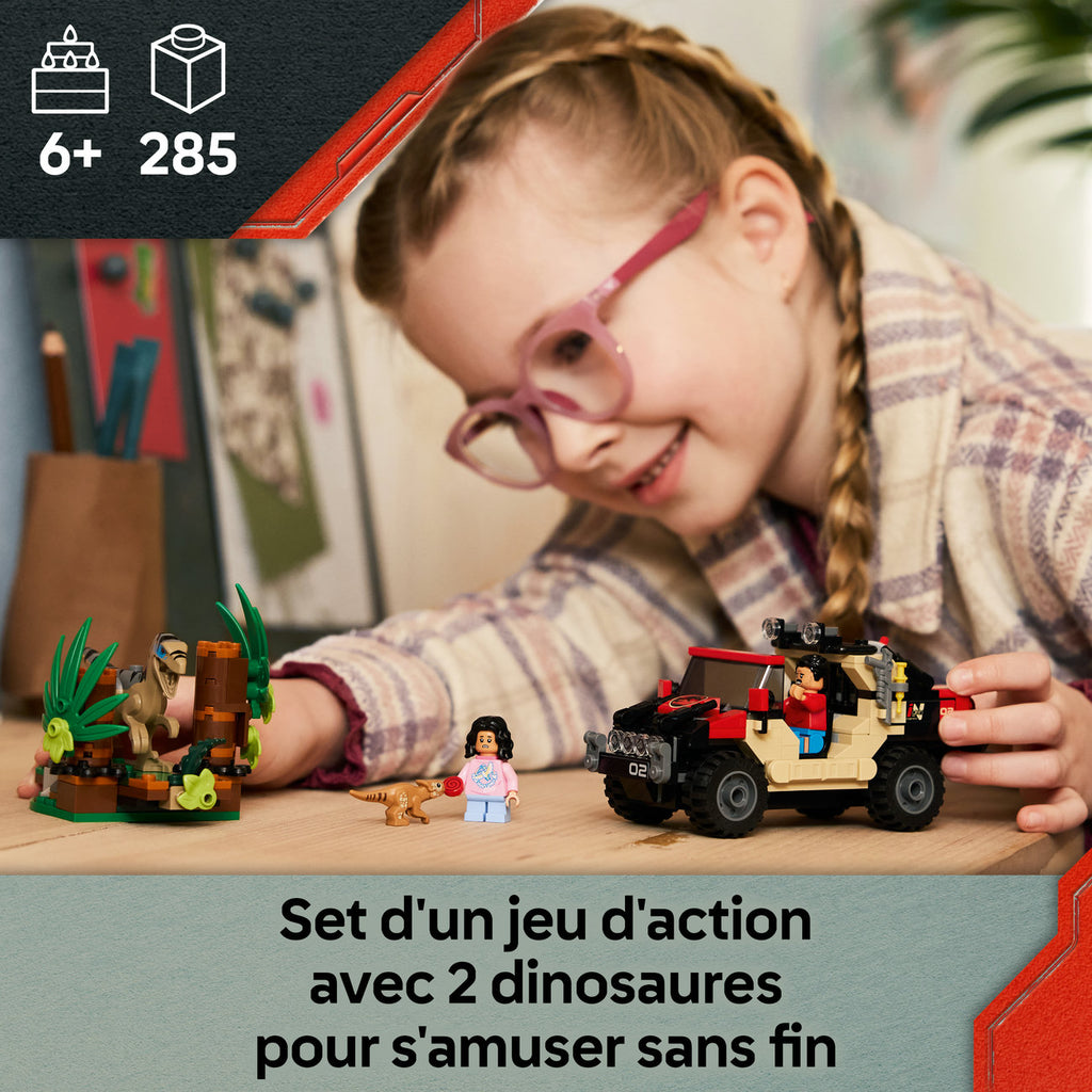 LEGO Jurassic World 76972 Le vélociraptor et l’évasion en 4x4
