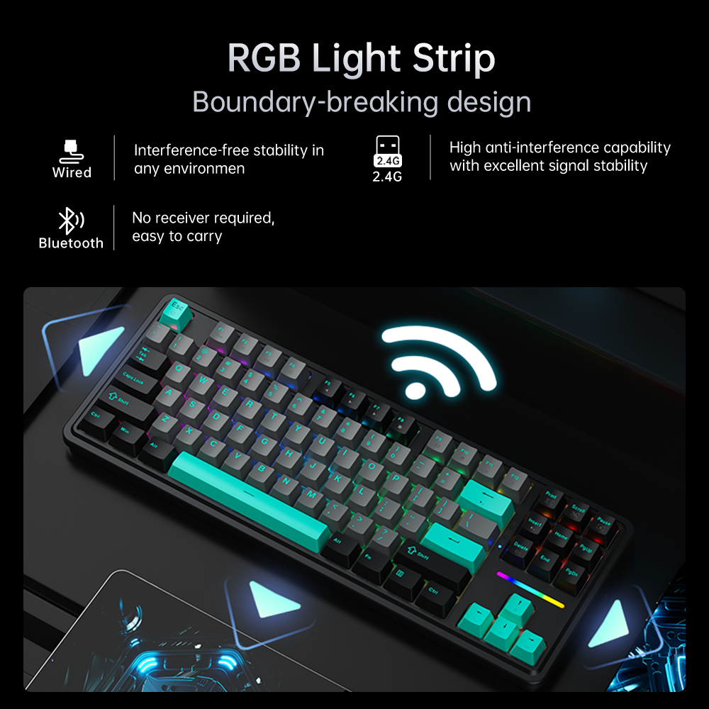 Machenike KG87 Clavier mécanique 80 % tri-mode, Gasket mount, switch latte et disposition QWERTY US - Rose