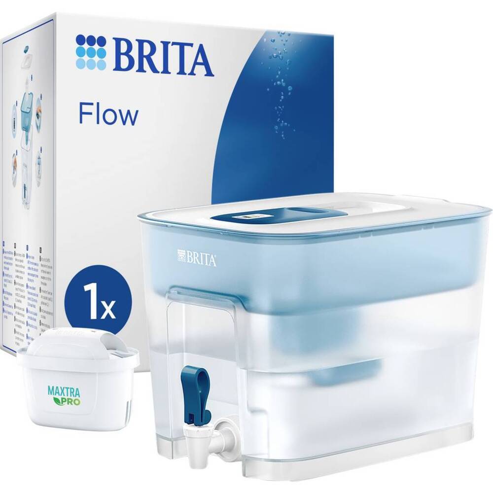 BRITA Flow, distributeur d'eau filtrée blanc et bleu pétrole avec cartouche Maxtra Pro 8.2L