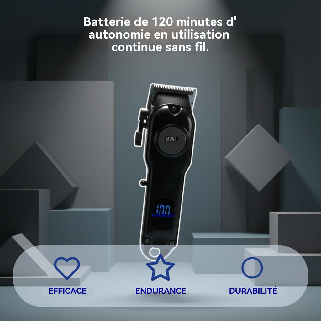 RAF Tondeuse professionnelle sans fil 5W puissante, écran LED, lame en acier au carbone, kit de coiffage pour hommes, coiffeur à domicile