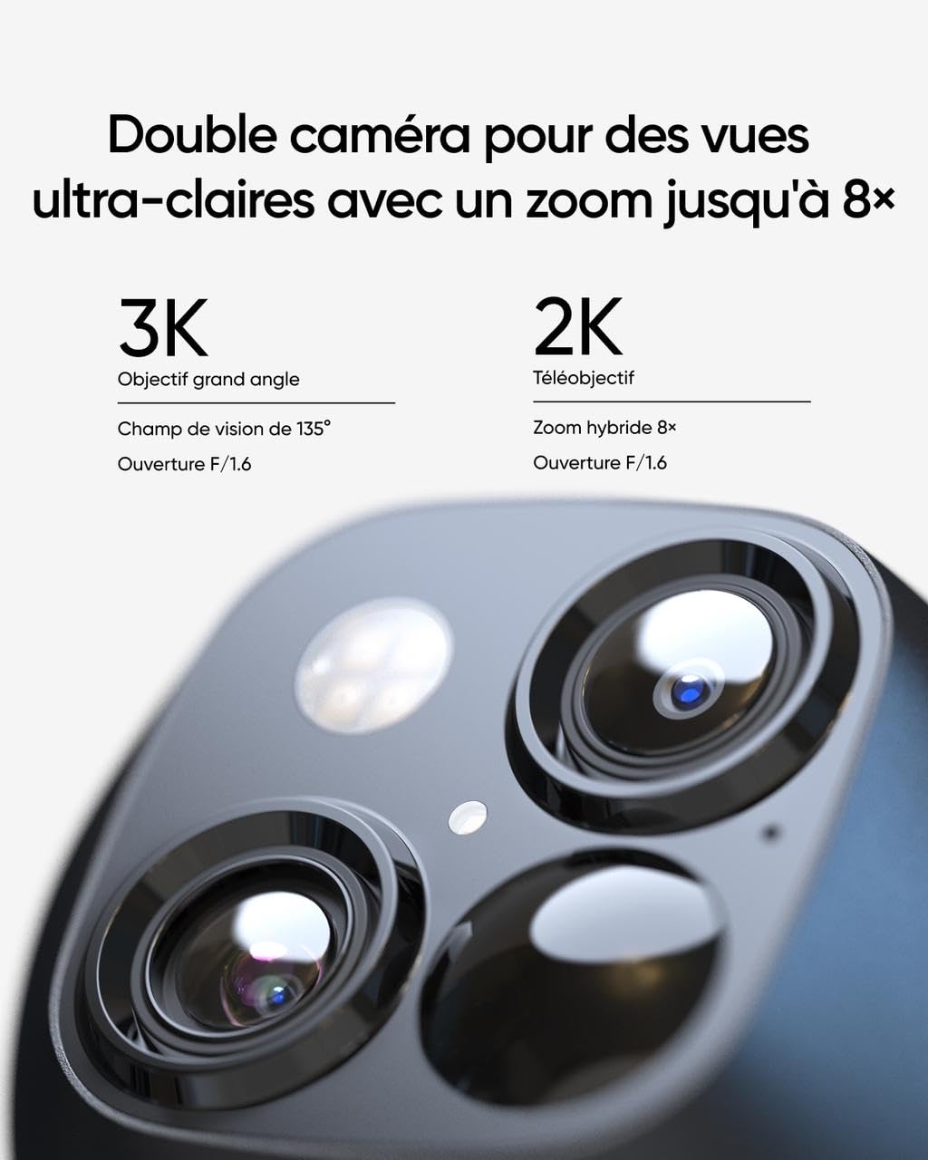 eufy SoloCamS340 Caméra de surveillance solaire sans fil WiFi pour l’extérieur, 360°, 3K, sans angle mort, Wi-Fi 2,4 GHz, pas de frais mensuels, compatible HomeBase 3