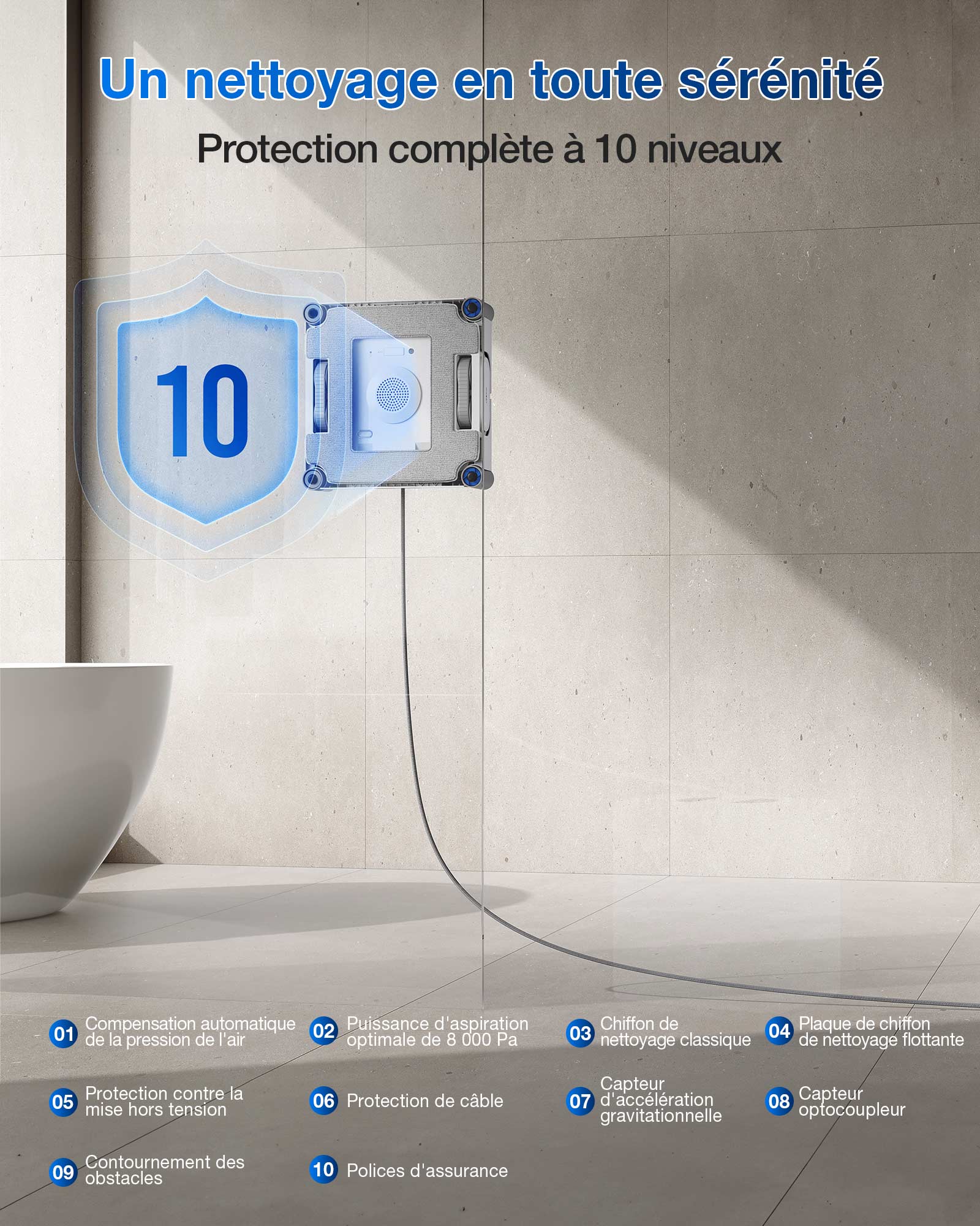 WINBOT W2S OMNI - Avec le nettoyage des coins TruEdge™, un spray grand angle à triple buse et WIN-SLAM 4.0, il offre un nettoyage sans traces à chaque fois