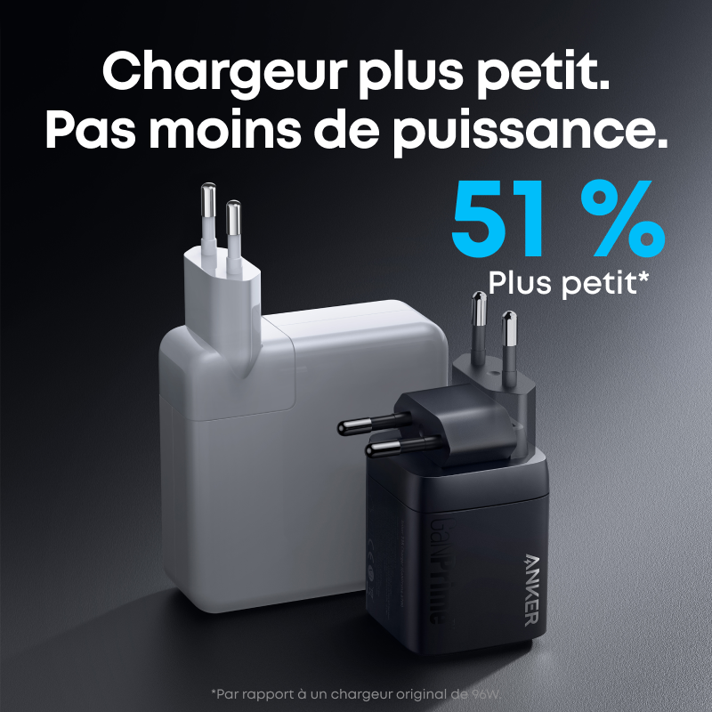 Anker Prime chargeur rapide USB-C GaN 67W à 3 ports, compact et pliable, adapté à MacBook/iPad/iPhone/Samsung et à de nombreux autres appareils