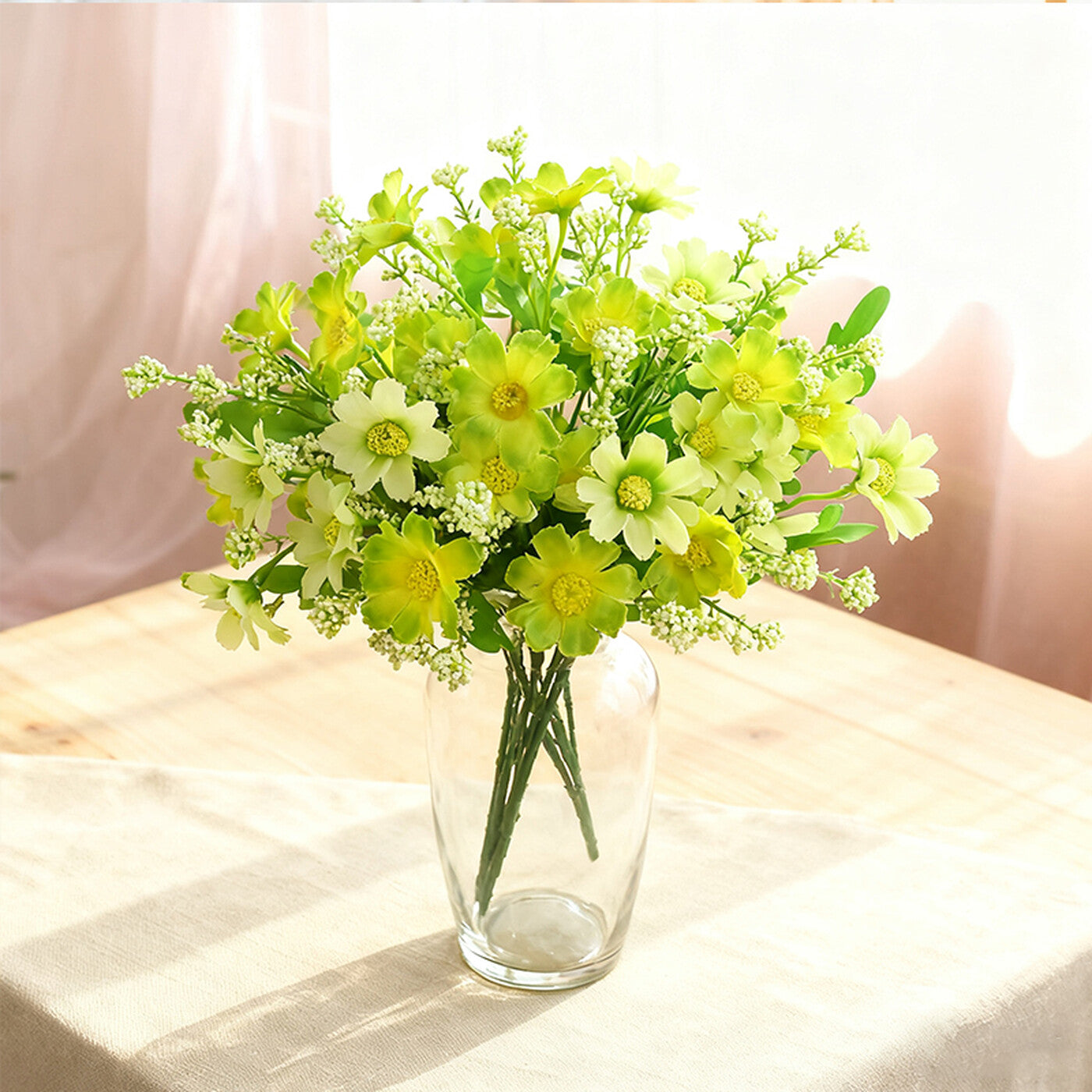 Wei's moment 6 bouquets Plantes artificielles pour balcon et intérieur Décoration florale en plastique Fleurs artificielles en plastique résistantes aux UV pour tombes et jardin Vert clair