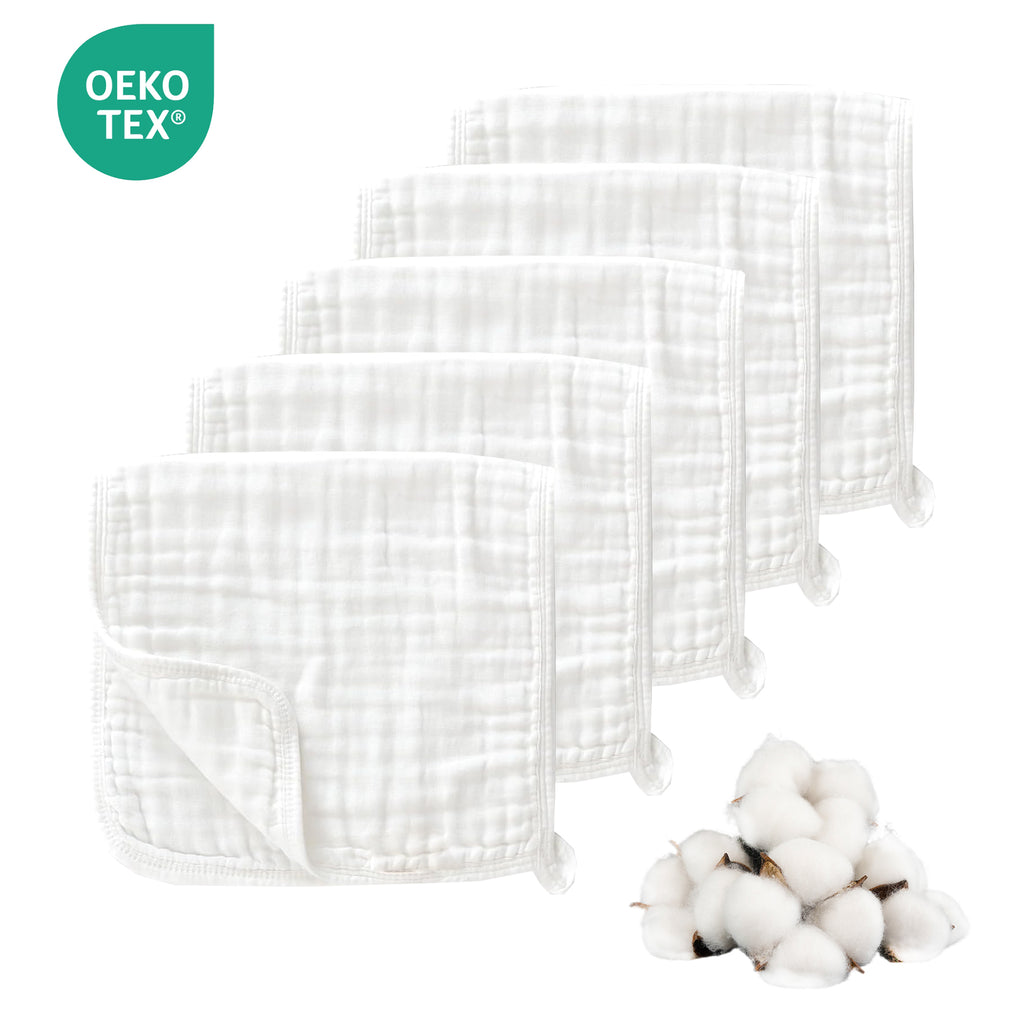 LeBonsoir Lot de 5 serviettes en mousseline 100 % coton 6 épaisseurs blanc - 30 x 50 cm