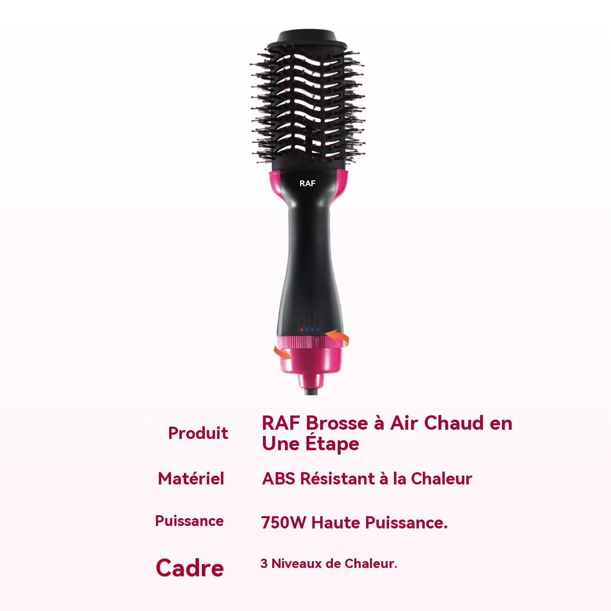 RAF Brosse soufflante 750 W, sèche-cheveux et volumisant en 1 étape, coiffante chauffante à échauffement rapide, pour femmes, coiffage lisse, effet salon à domicile