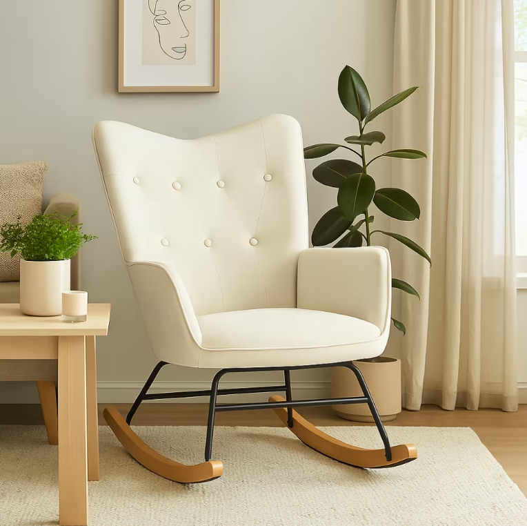 Fauteuil à bascule de loisirs en velours blanc cassé