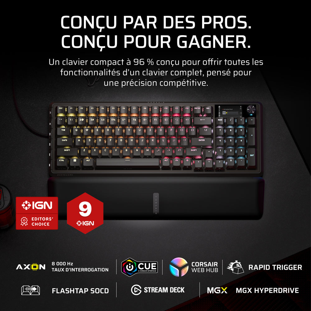 Corsair VANGUARD PRO 96 Clavier Gaming Magnétique Filaire RGB 96% - AZERTY - Noir