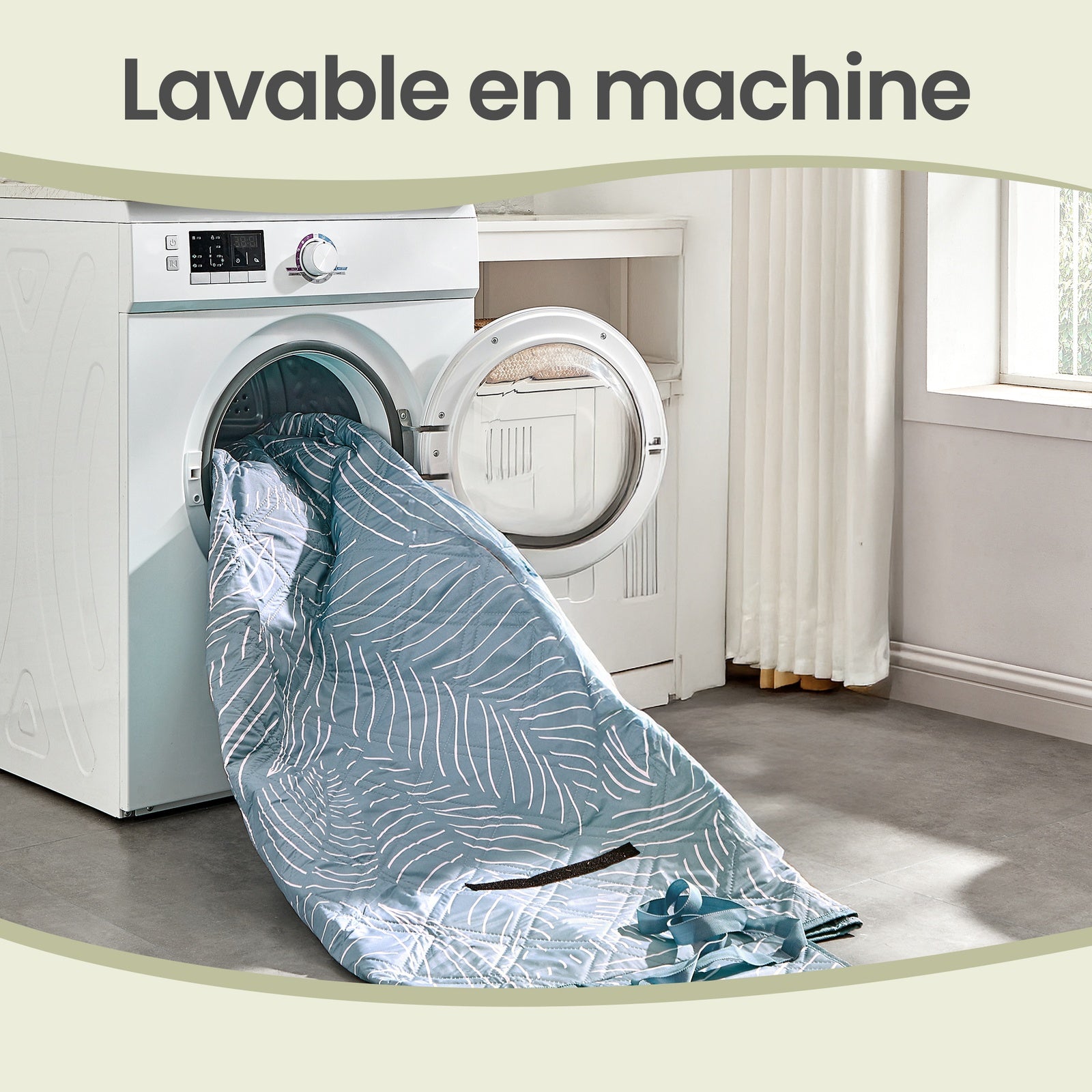 JOYFURNOS Couverture de Pique-nique, 200 x 200 cm, 4 Piquets de Sol, Hydrofuge, Lavable, Pliable, Bleu avec Motif