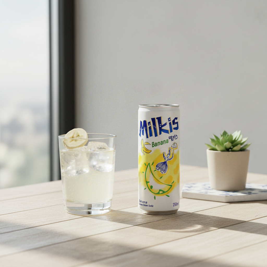 LOTTE Milkis Soda au lait pétillant saveur banane 250 ml