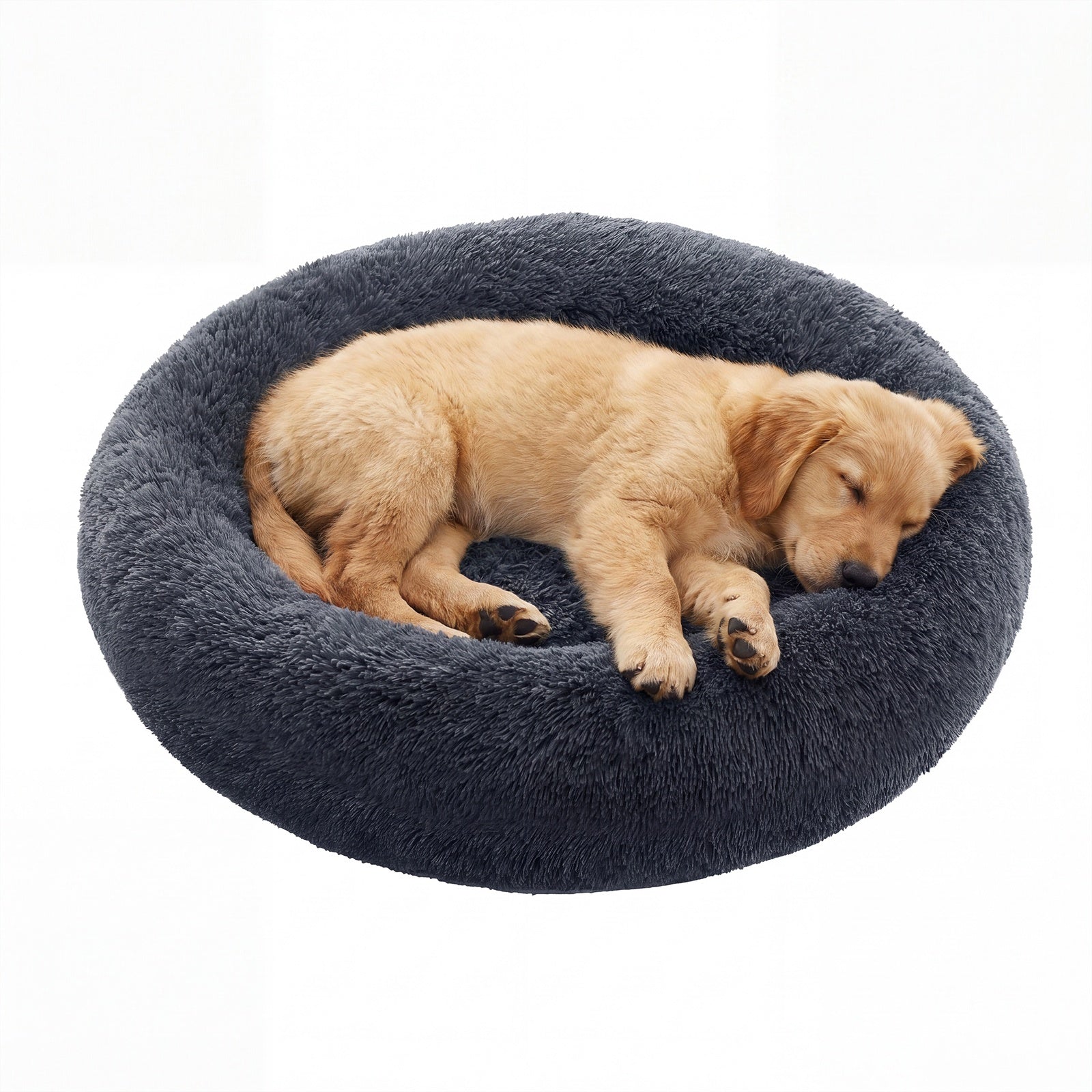 JOYFURNOS Panier donut apaisant moelleux pour chien avec housse amovible lavable Gris foncé