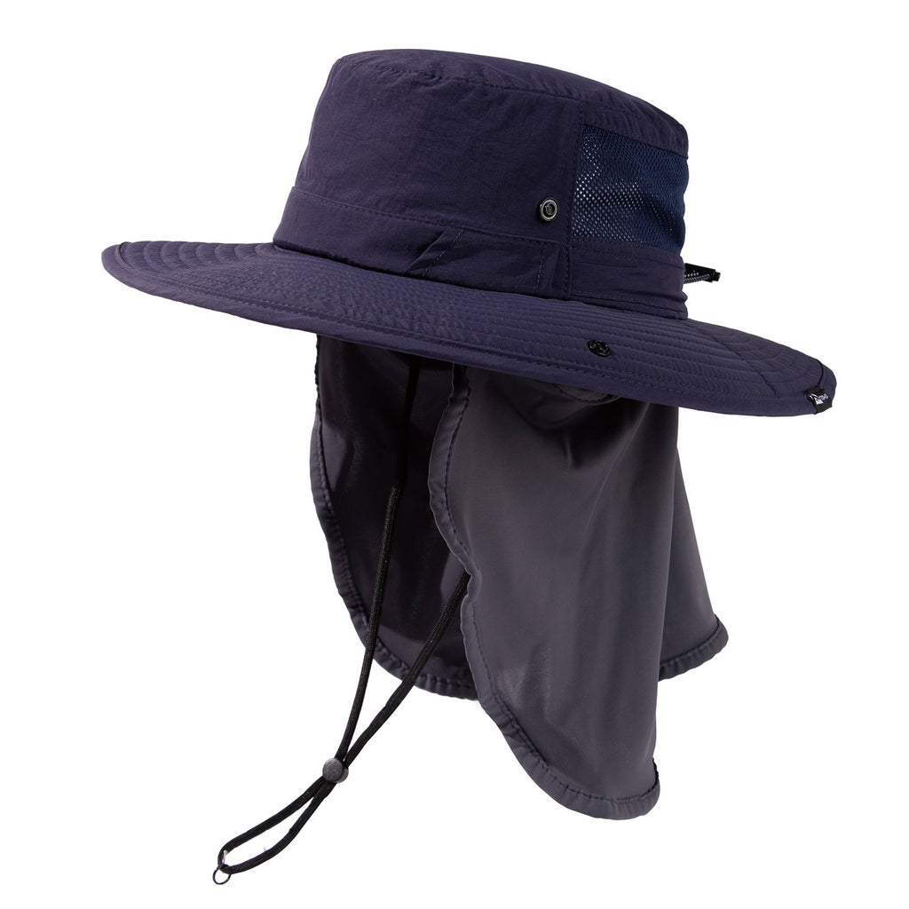 TOP-EX Chapeau de pêche pour homme avec protection UV, couvre-nuque à effet froid, emplacement pour lunettes, bords larges, taille M/L - Navy