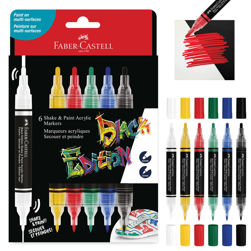Faber-Castell Black Edition Shake & Paint Marqueur acrylique, 6 couleurs standard