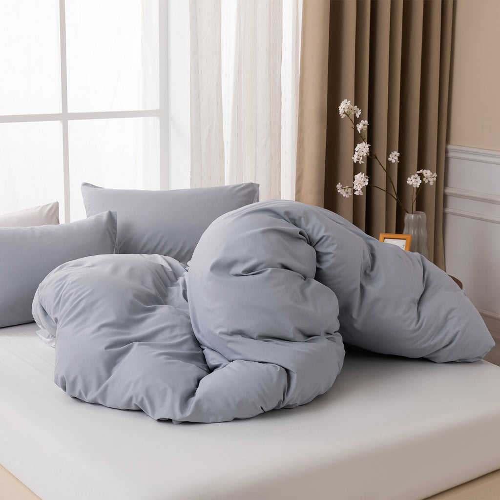 MENDALE Parure de lit haute qualité - Housse de couette 140 x 200 cm et taie d'oreiller 65 x 65 cm - Microfibre brossée douce - Gris foncé et Gris clair