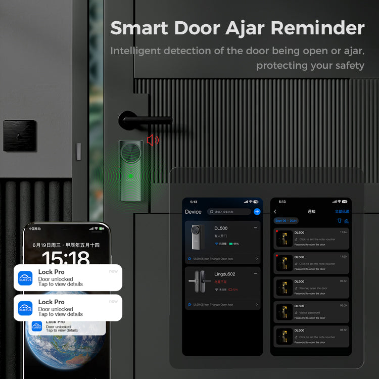 LNDU DL500 Serrures connectées, installation facile, système de sécurité intérieur avec identification par empreinte digitale, rétrofit électrique pour porte extérieure