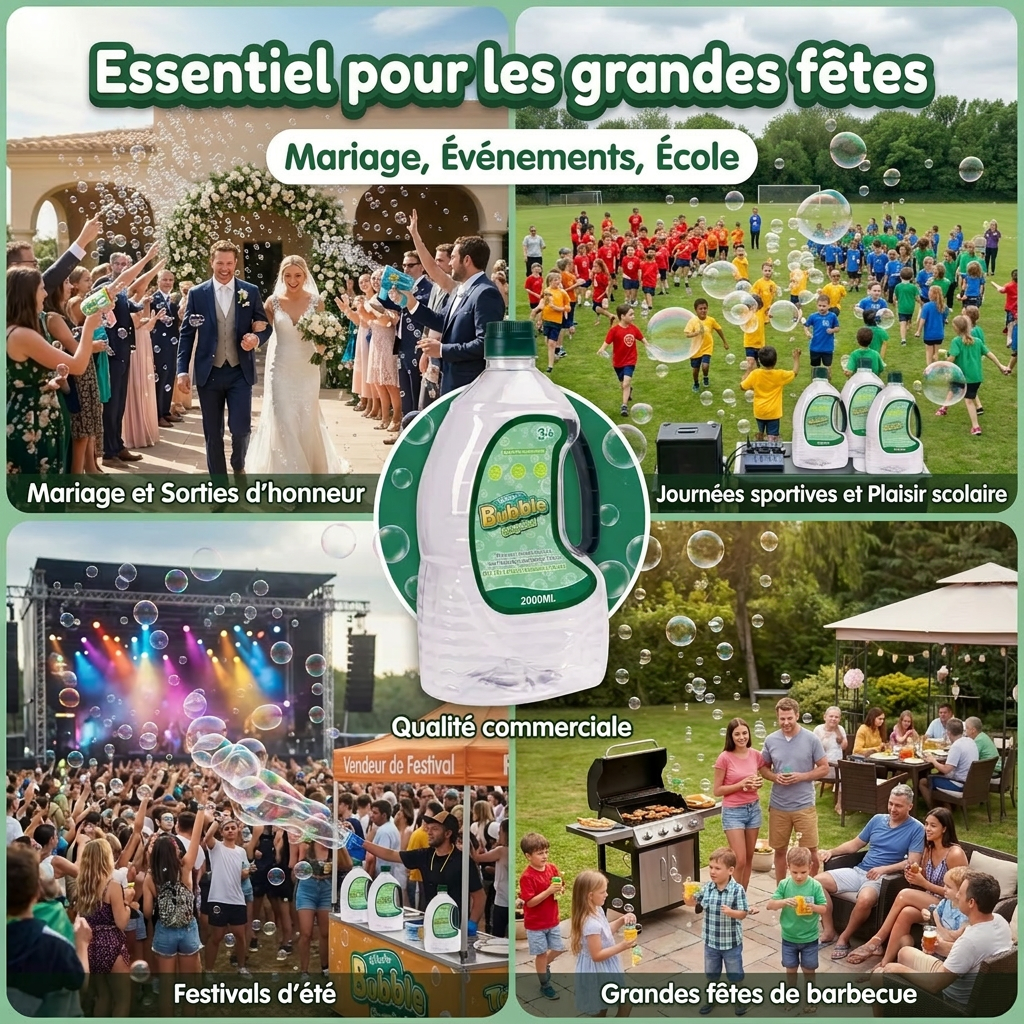Recharge de solution à bulles concentrée Tokky 2000 ml - Fait 19 litres, sûre et non toxique, pour machines à bulles, pistolets à bulles, baguettes à bulles
