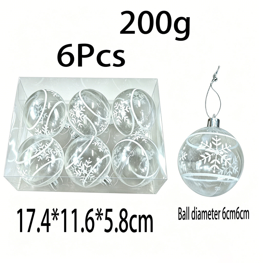 JU7CER 6 pièces de boules de Noël, boules de Noël en plastique incassable de 6 cm, boules de Noël à motif neige, convient pour la décoration intérieure et extérieure des fêtes de Noël et des soirées