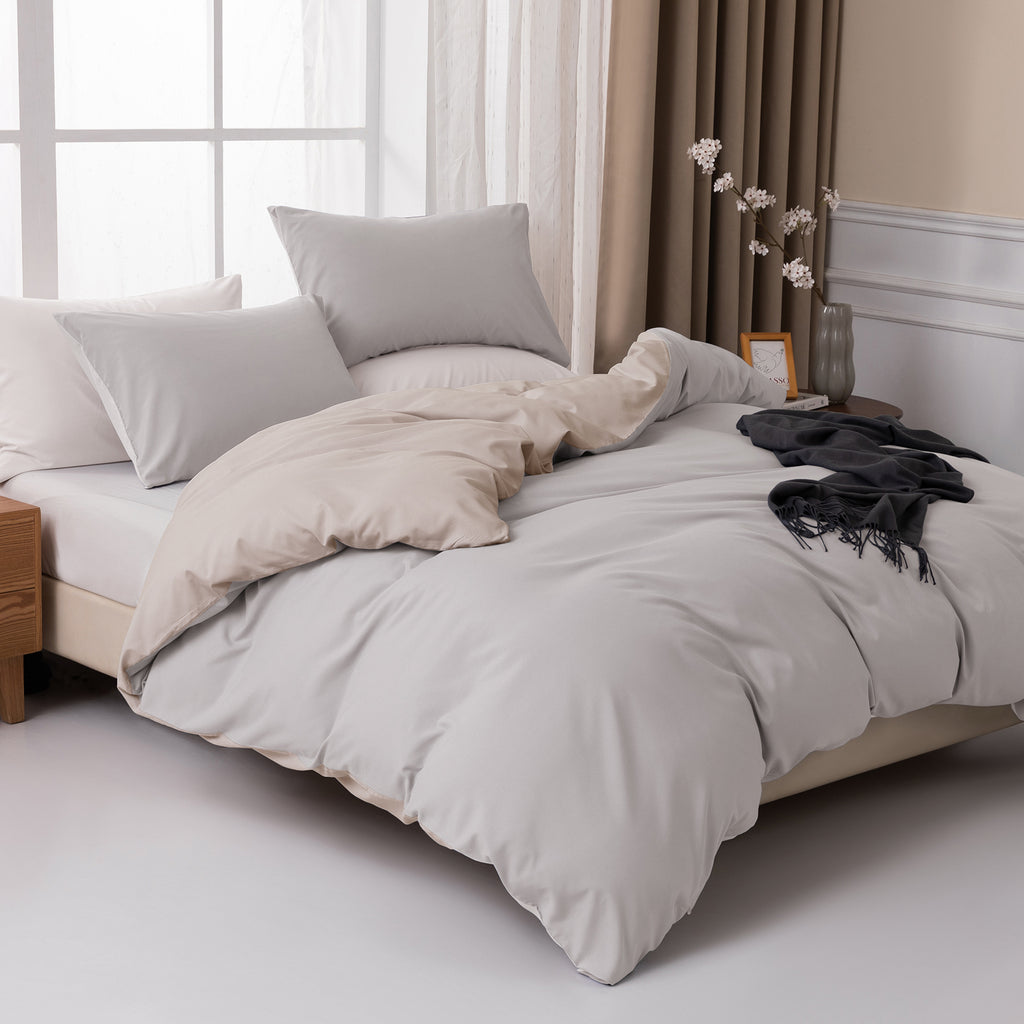 MENDALE Parure de lit - Parure de lit haut de gamme - Housse de couette 260 x 240 cm avec taie d'oreiller 65 x 65 cm - Microfibre brossée douce - Blanc cassé & Khaki