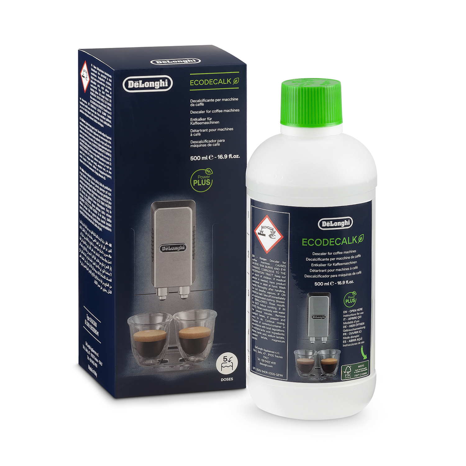 DELONGHI Accessoires Café, Détartrant EcoDecalk 500ml, DLSC500, Transparent