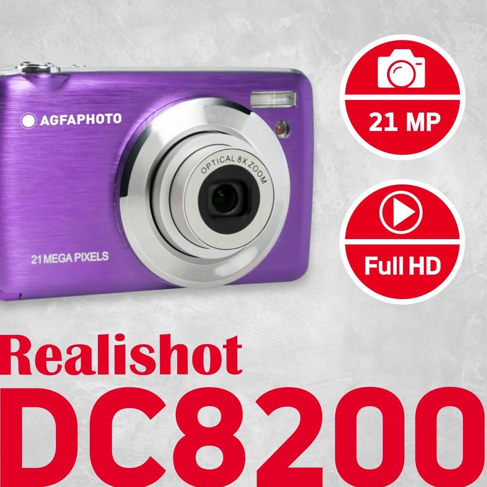 AgfaPhoto Appareil photo numérique compact 18 MP Zoom optique 8x Violet