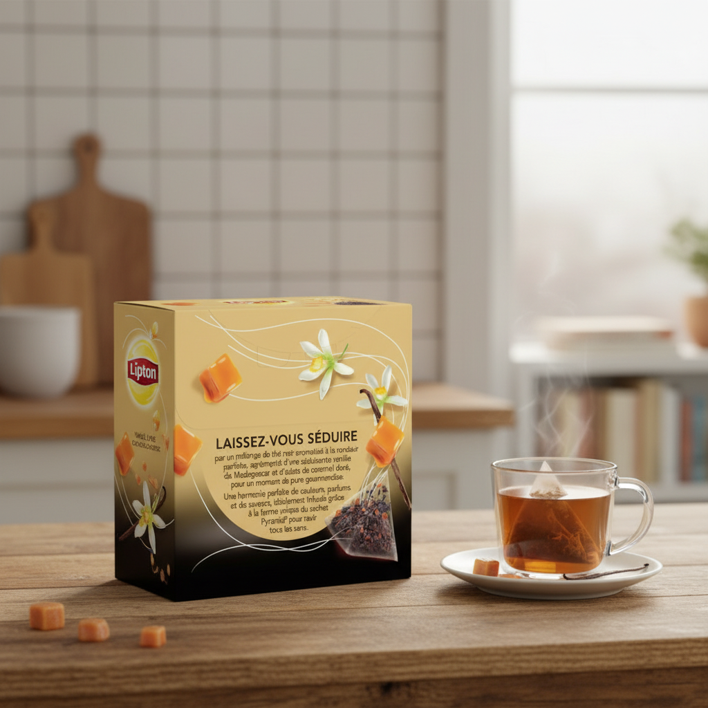 Lipton Thé noir Vanille Caramel, 20 sachets, 34 g