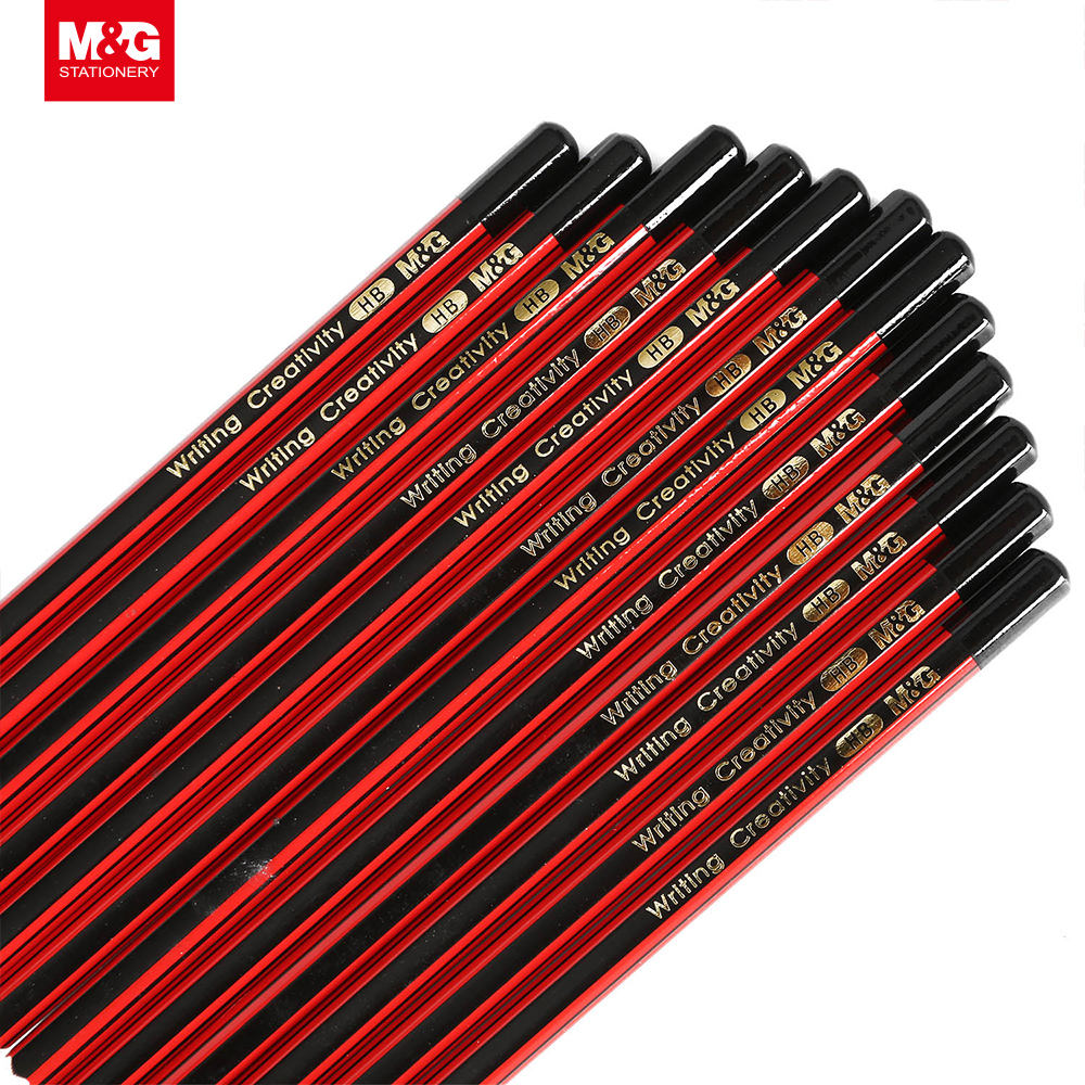 M&G Lot de 12 crayons graphite HB en bois - Rayures rouges et noires