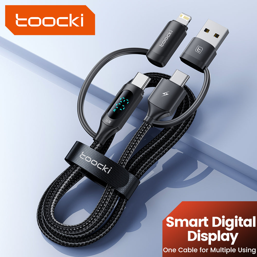 toocki Câble de charge rapide 4 en 1 USB-C vers Lightning, câble tressé USB vers USB-C, câble de charge multi-appareils indispensable pour le voyage, pour iPhone Séries 17/16/15/14