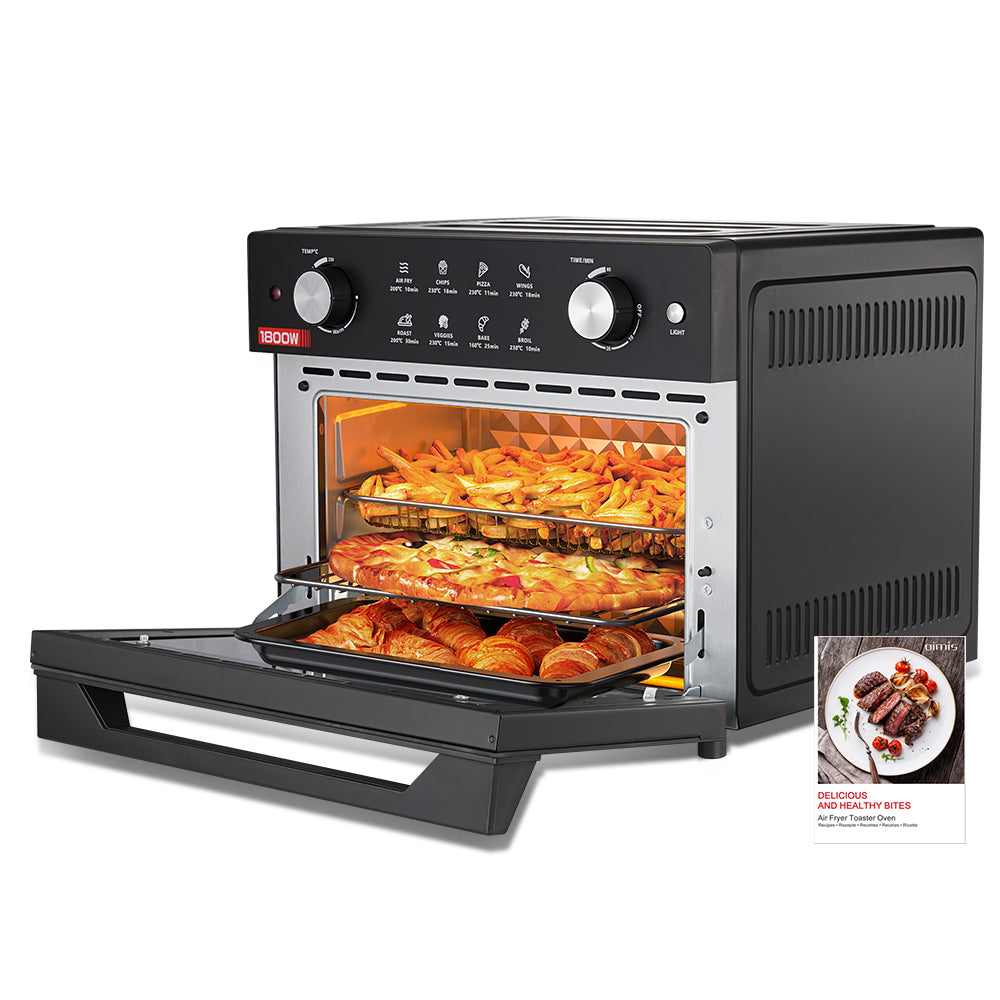 OIMIS Combiné friteuse sans huile et four à chaleur tournante 30 L, format familial, convient pour une pizza de 13 pouces, 1800 W, Noir