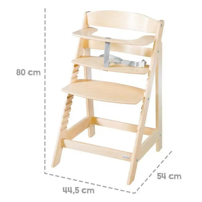 roba Chaise haute pour bébé Sit Up Flex - Chaise haute en bois extensible - Chaise haute réglable avec barre de sécurité - dès 6 mois jusqu'à 70 kg - Naturel