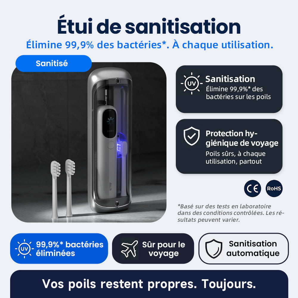 BAIR CARE I6 Brosse à dents sonique - Autonomie de 100 jours, rechargeable, 5 modes de nettoyage, étanche IPX8, minuteur intelligent, idéal pour la maison et les voyages