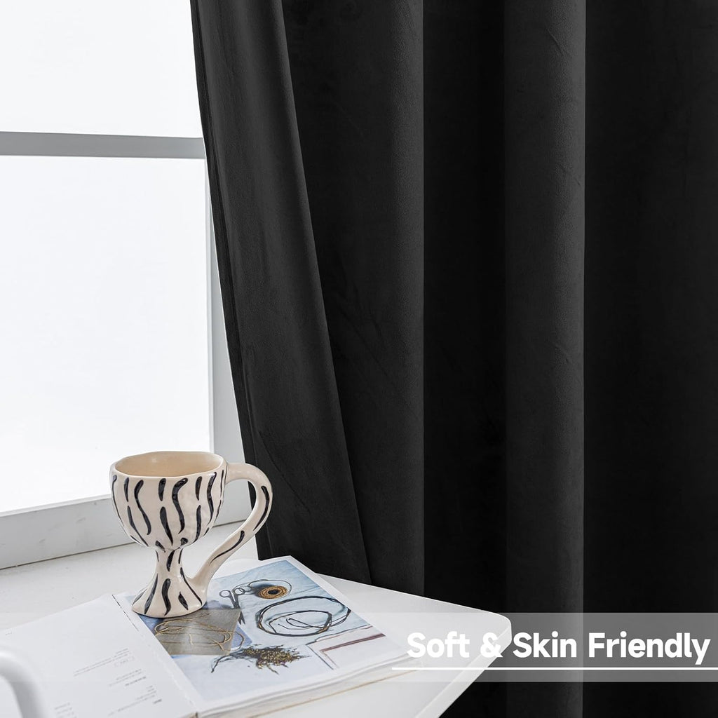 YSTYLE Rideaux occultants pour chambre et salon - Lot de 2 panneaux, rideaux thermiques isolants, 140 x 280 cm, SEHLR, Noir
