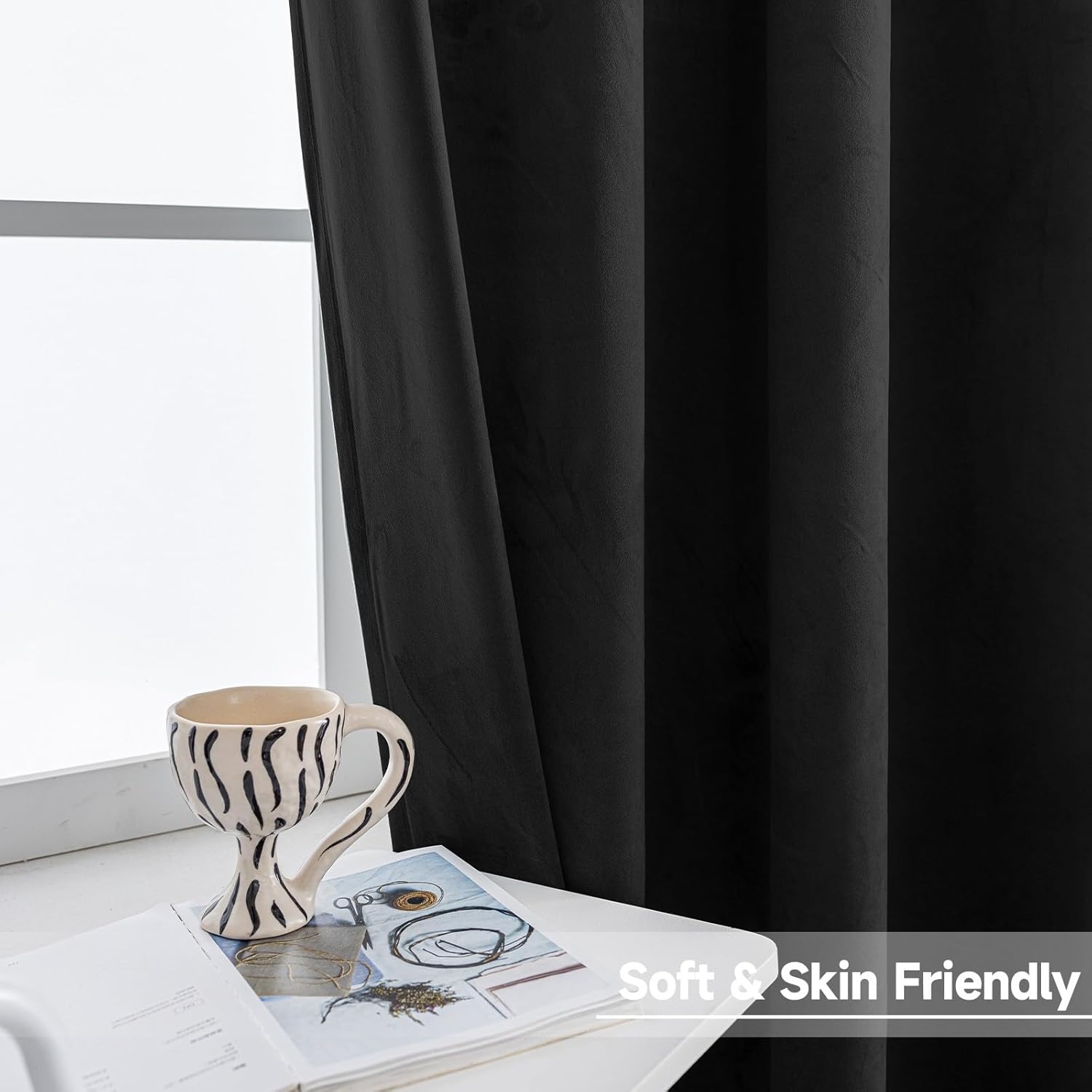 YSTYLE Rideaux occultants pour chambre et salon - Lot de 2 panneaux, rideaux thermiques isolants, 140 x 280 cm, SEHLR, Noir