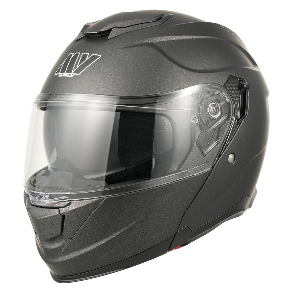 MY-935 Casque de moto intégral modulaire à visière relevable, certifié ECE 22.06, casque de moto à double visière, unisexe pour hommes et femmes, titane mat, taille XXL