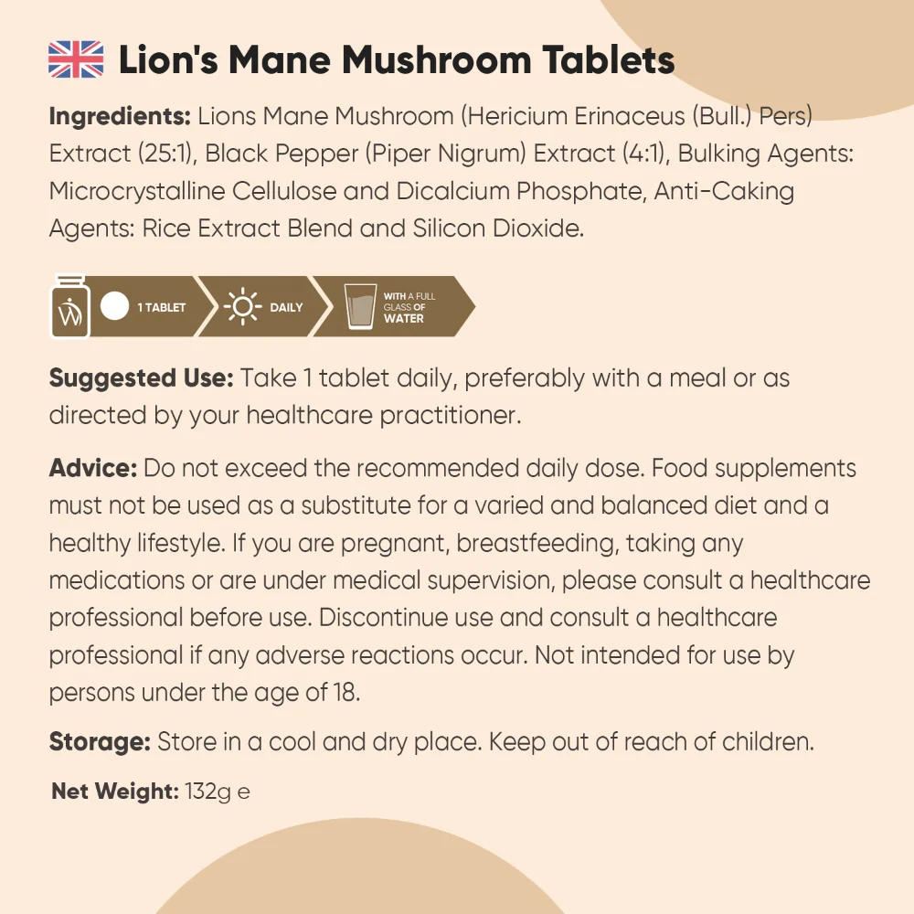 WeightWorld Extrait de champignon Lion's Mane 2000 mg - 365 comprimés