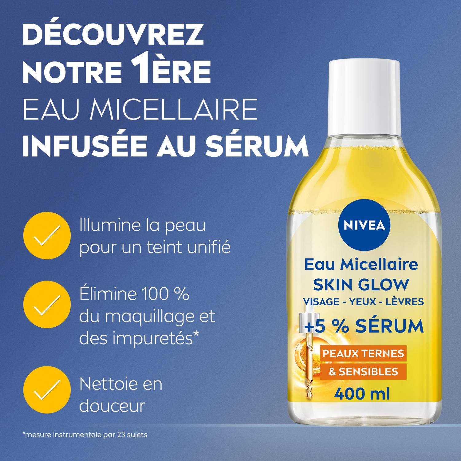 NIVEA Eau Micellaire Démaquillante Visage Infusée au Sérum Vitamine C Skin Radiance Peau sensible 400 ml