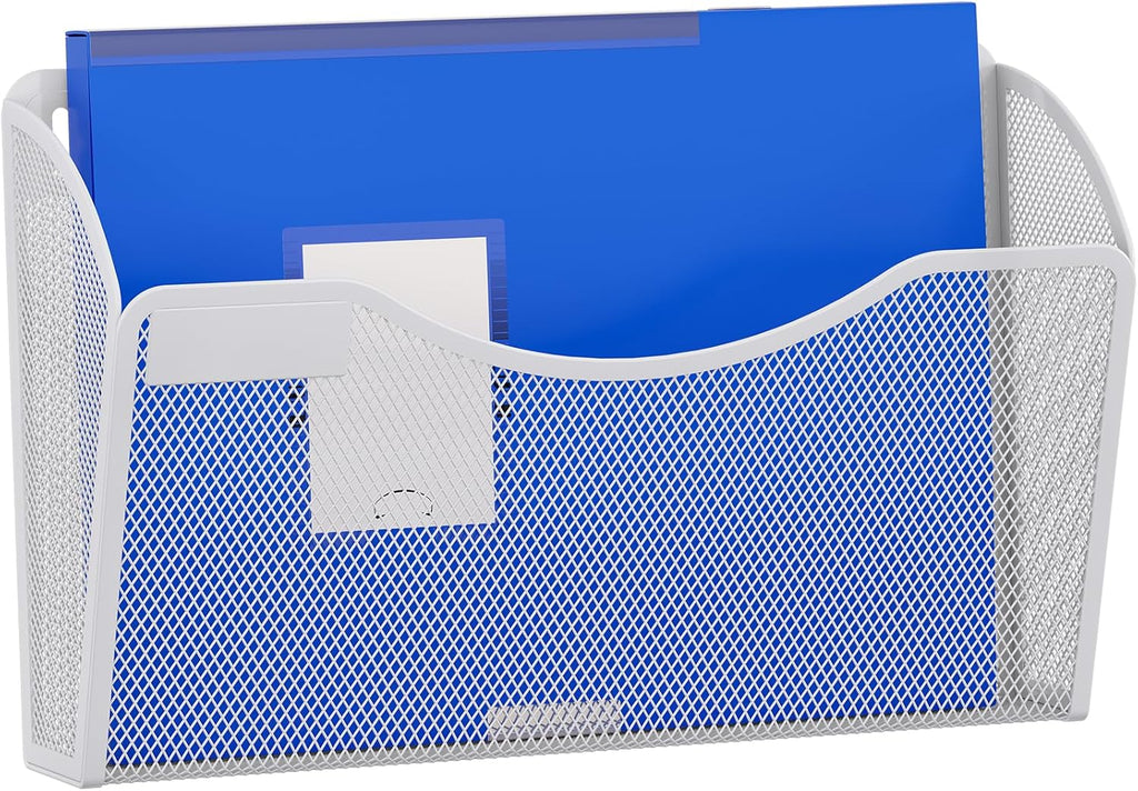 Senhoglb Porte-documents mural en maille A4 paysage 1 compartiment avec porte-étiquette, Blanc, Soldes du Nouvel An, Meilleures idées cadeaux