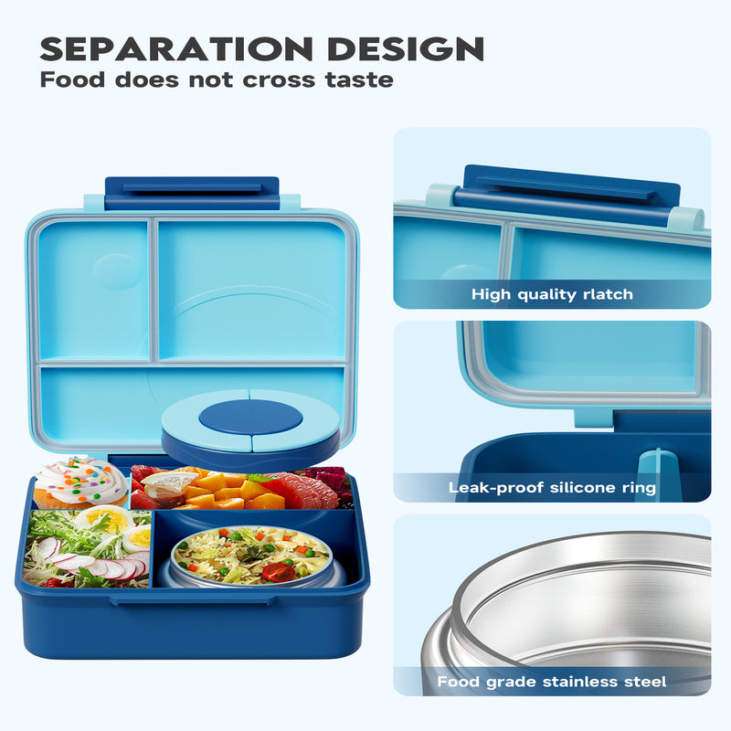 Meoky Boîte repas compartimentée à loquet unique 54 oz - Bleu